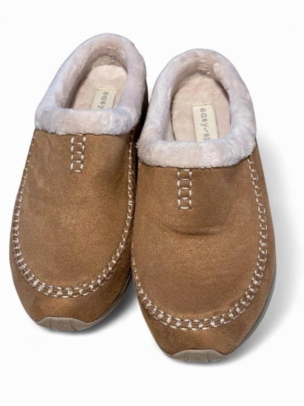 easy spirit Travelfurr 2 Mule Clog Slippers Brown & Cream
